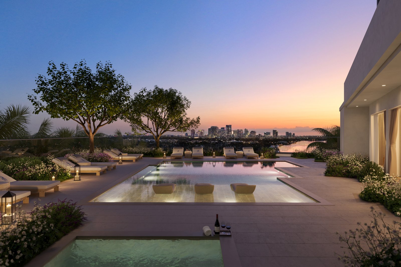 Pool terrace with Intracoastal Waterway views at The Ritz-Carlton Residences